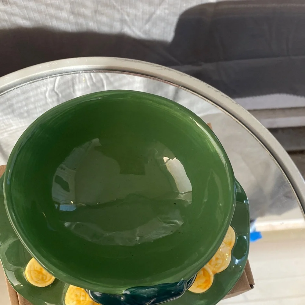 Festive Green Ceramic Hat Bowl with Gold Accents